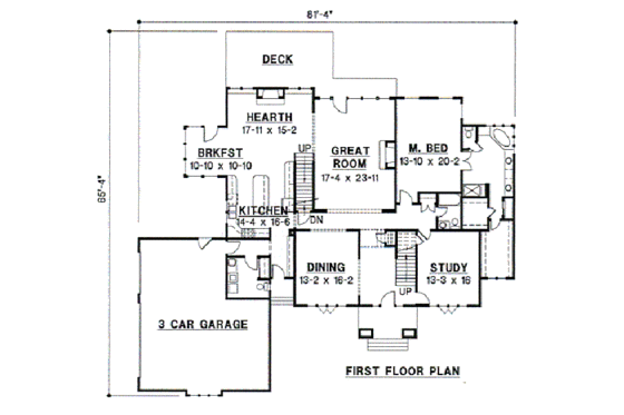 Floor Plan - Main Floor for Traditional House Plan #67-174 - 4 bed, 4 bath