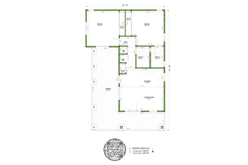 Home Plan - Floor Plan - Main Floor for Craftsman House Plan #1106-32 - 2 bed, 2 bath