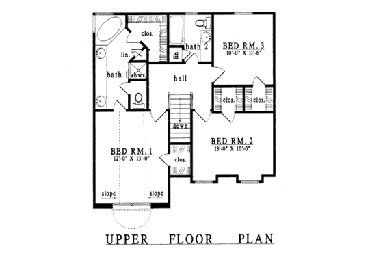 Floor Plan - Upper Floor for Country House Plan #42-193 - 3 bed, 2.5 bath