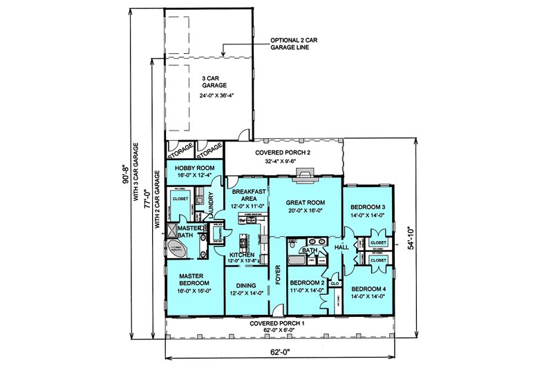 Architectural House Design - Floor Plan - Main Floor for Country House Plan #44-123 - 4 bed, 2 bath