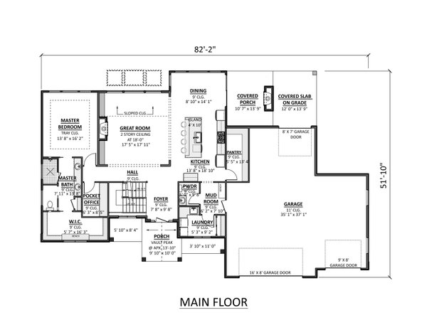 House Design - Floor Plan - Main Floor for Country House Plan #1089-65 - 3 bed, 2.5 bath
