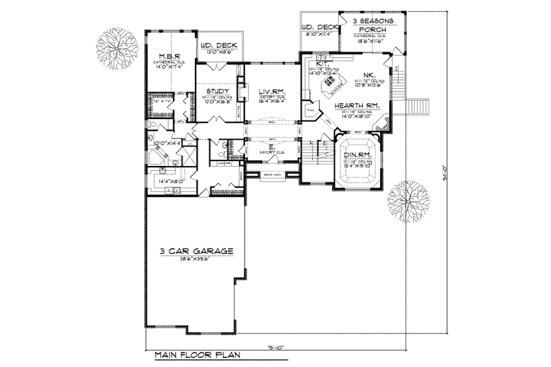 Home Plan - Floor Plan - Main Floor for Traditional House Plan #70-539 - 4 bed, 3.5 bath