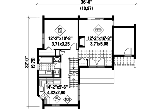 Floor Plan - Main Floor for Contemporary House Plan #25-2135 - 3 bed, 1 bath