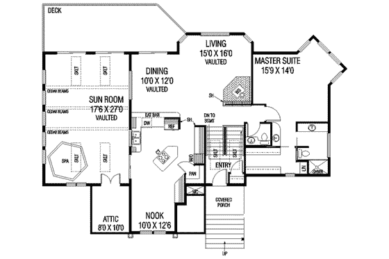 Floor Plan - Main Floor for Traditional House Plan #60-589 - 3 bed, 2.5 bath