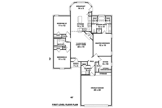 Floor Plan - Main Floor for European House Plan #81-1443 - 3 bed, 2 bath