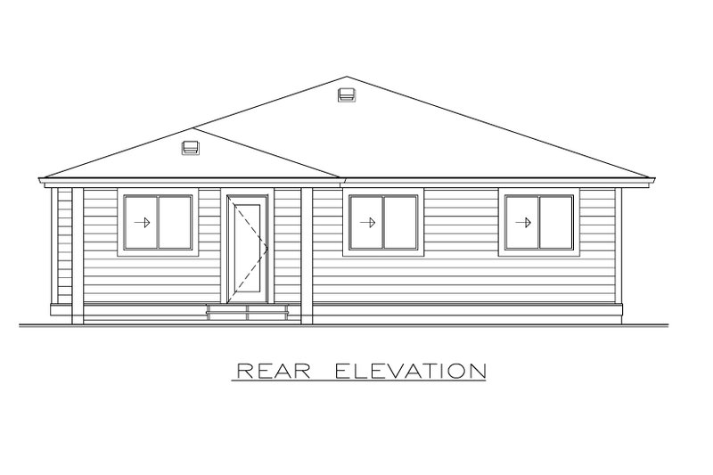 House Design - Exterior - Rear Elevation for Prairie House Plan #1100-92 - 3 bed, 2 bath