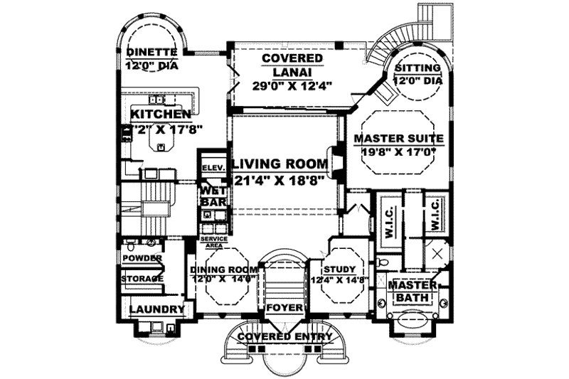 Architectural House Design - Floor Plan - Main Floor for Mediterranean House Plan #27-317 - 4 bed, 6.5 bath