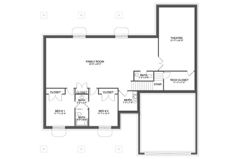 House Blueprint - Floor Plan - Lower Floor for Farmhouse House Plan #1060-478 - 3 bed, 2.5 bath