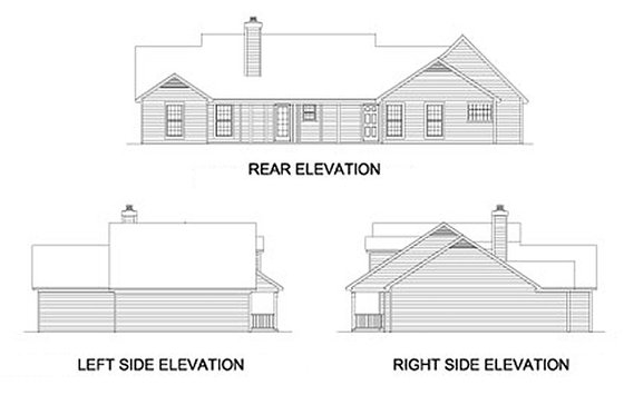 Exterior - Rear Elevation for Country House Plan #16-118 - 3 bed, 2 bath
