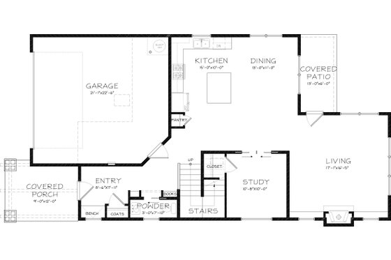 Floor Plan - Main Floor for Craftsman House Plan #434-22 - 4 bed, 2.5 bath