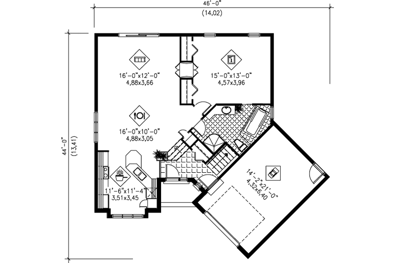 Dream House Plan - Floor Plan - Main Floor for Traditional House Plan #25-1026 - 1 bed, 1 bath