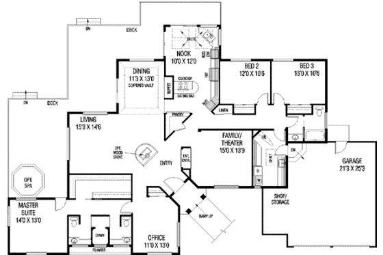 Floor Plan - Main Floor for Ranch House Plan #60-260 - 4 bed, 2.5 bath