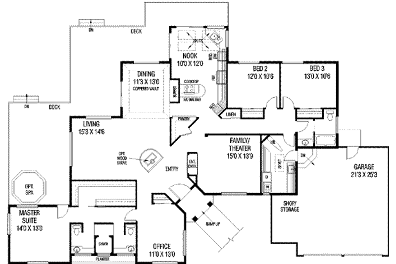 Architectural House Design - Floor Plan - Main Floor for Ranch House Plan #60-260 - 4 bed, 2.5 bath