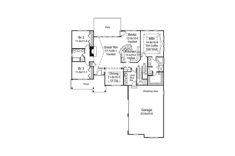 House Blueprint - Floor Plan - Main Floor for Ranch House Plan #57-665 - 3 bed, 2 bath