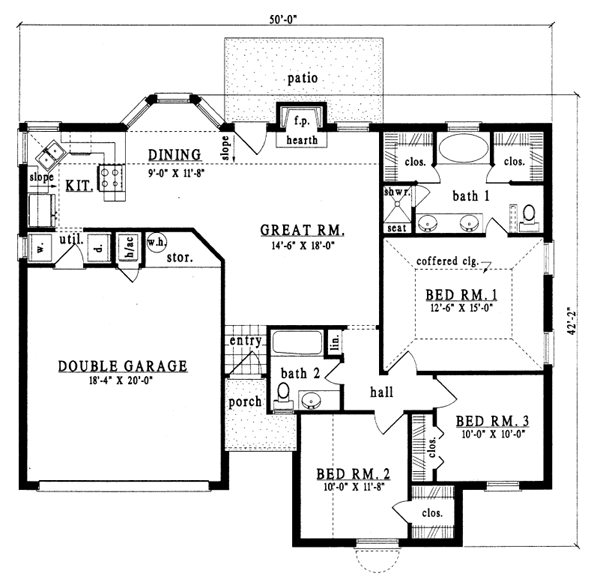 Floor Plan - Main Floor for Traditional House Plan #42-187 - 3 bed, 2 bath