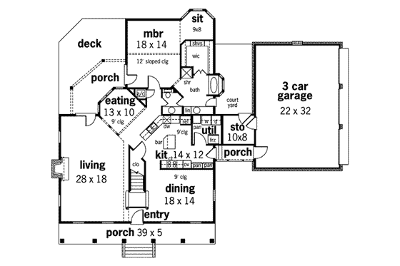 Floor Plan - Main Floor for Southern House Plan #45-157 - 4 bed, 3.5 bath