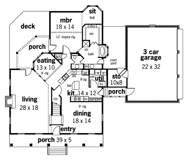 Home Plan - Southern Floor Plan - Main Floor Plan #45-157