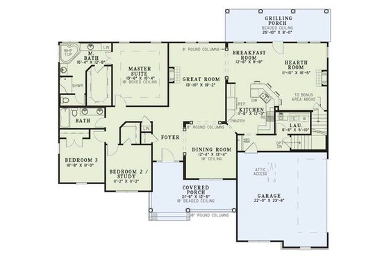 Floor Plan - Main Floor for Country House Plan #17-1091 - 4 bed, 3 bath