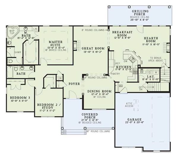 House Plan Design - Country Floor Plan - Main Floor Plan #17-1091