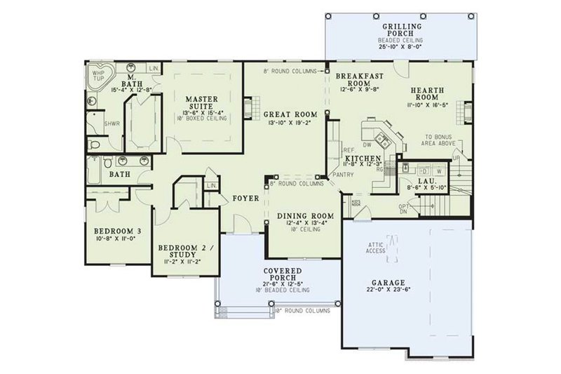 Architectural House Design - Floor Plan - Main Floor for Country House Plan #17-1091 - 4 bed, 3 bath