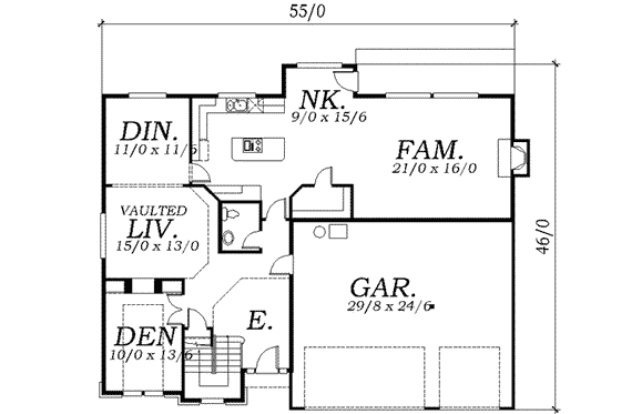 Floor Plan - Main Floor for Colonial House Plan #130-132 - 4 bed, 2.5 bath