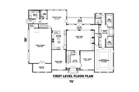 Floor Plan - Main Floor for Colonial House Plan #81-1626 - 4 bed, 3.5 bath