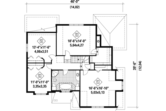 Floor Plan - Upper Floor for European House Plan #25-4801 - 4 bed, 1 bath