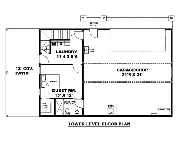 Craftsman Floor Plan - Lower Floor Plan #117-1022