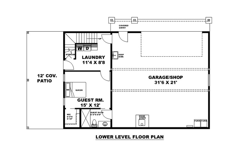 House Blueprint - Floor Plan - Lower Floor for Craftsman House Plan #117-1022 - 3 bed, 3 bath