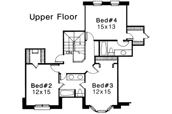 Floor Plan - Upper Floor for European House Plan #310-125 - 4 bed, 3.5 bath