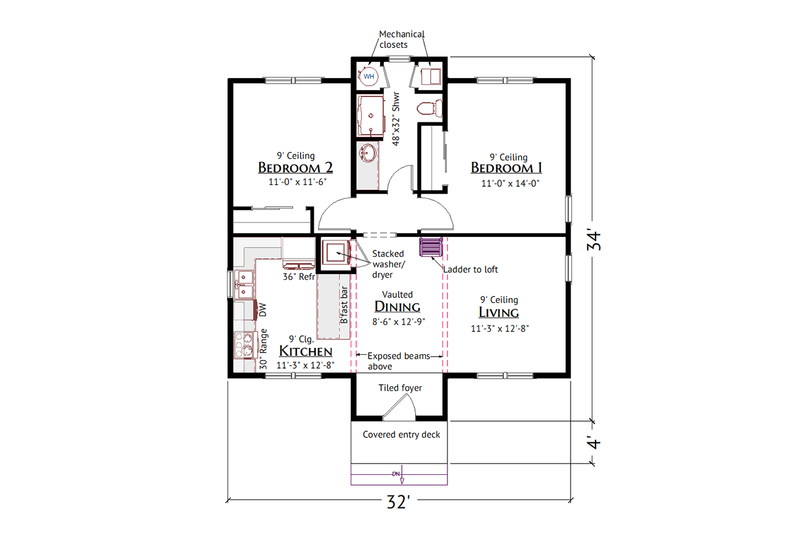 Dream House Plan - Floor Plan - Main Floor for Modern House Plan #1099-21 - 2 bed, 1 bath