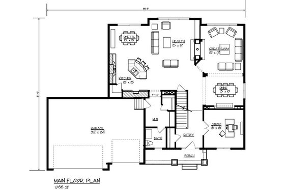 Floor Plan - Main Floor for Traditional House Plan #320-500 - 4 bed, 2.5 bath