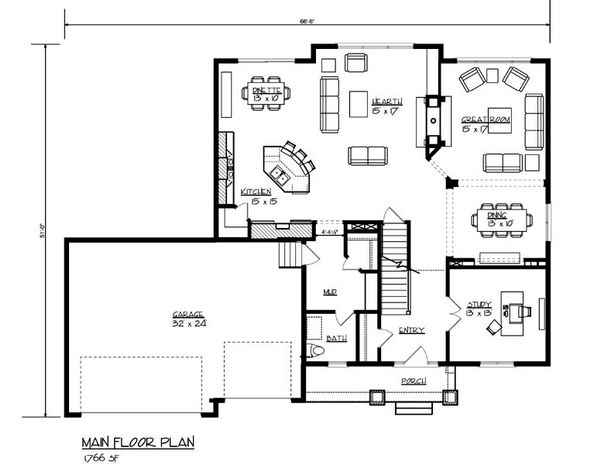 House Plan Design - Traditional Floor Plan - Main Floor Plan #320-500