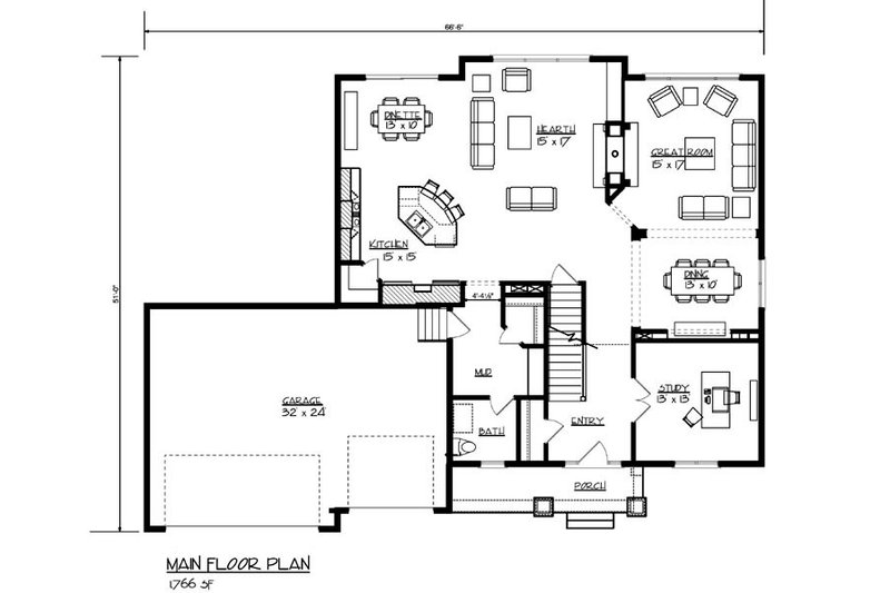 Architectural House Design - Floor Plan - Main Floor for Traditional House Plan #320-500 - 4 bed, 2.5 bath