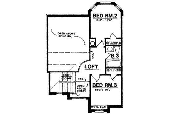 Floor Plan - Upper Floor for European House Plan #40-304 - 3 bed, 2.5 bath