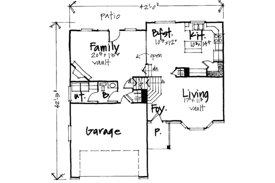 Floor Plan - Main Floor for Traditional House Plan #308-201 - 3 bed, 2.5 bath