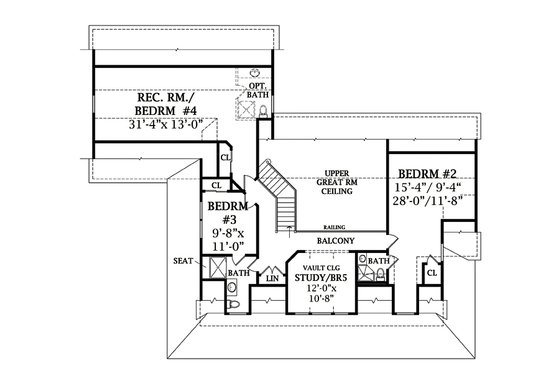 Floor Plan - Upper Floor for Southern House Plan #456-14 - 4 bed, 3.5 bath