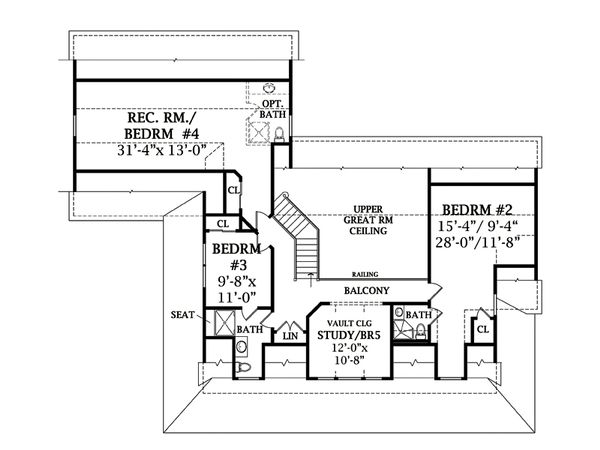 Southern Floor Plan - Upper Floor Plan #456-14