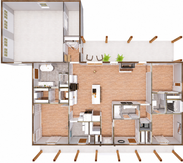 House Blueprint - Floor Plan - Main Floor 1 for Farmhouse House Plan #44-320 - 4 bed, 3 bath