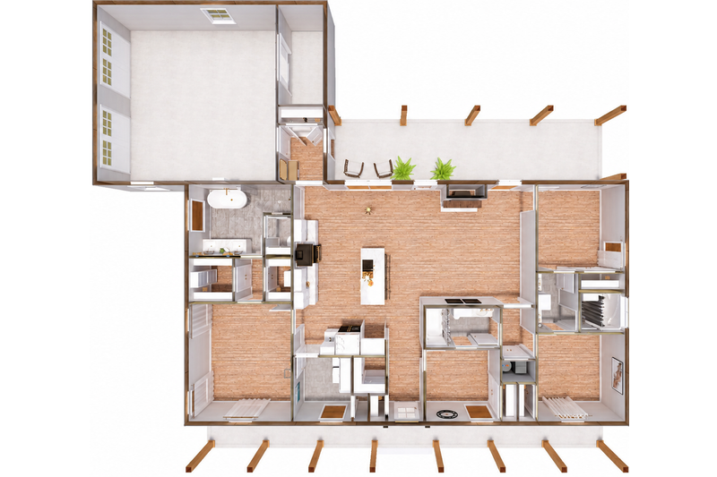 House Blueprint - Floor Plan - Main Floor 1 for Farmhouse House Plan #44-320 - 4 bed, 3 bath