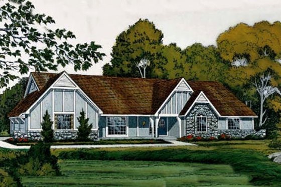 Exterior - Front Elevation for European House Plan #312-221 - 4 bed, 3.5 bath