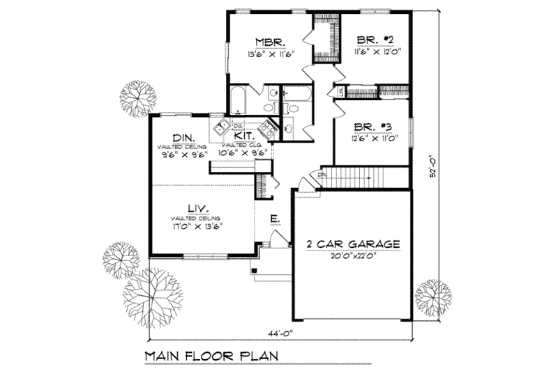 Home Plan - Floor Plan - Main Floor for Traditional House Plan #70-121 - 3 bed, 2 bath