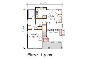 Floor Plan - Main Floor for Cottage House Plan #79-155 - 3 bed, 2.5 bath