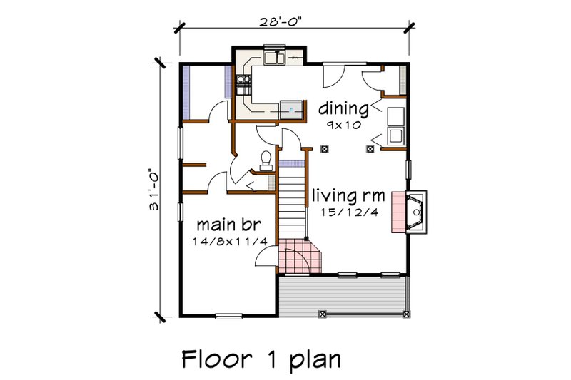 House Design - Floor Plan - Main Floor for Cottage House Plan #79-155 - 3 bed, 2.5 bath