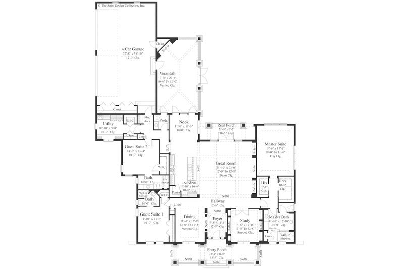 Home Plan - Floor Plan - Main Floor for Bungalow House Plan #930-19 - 3 bed, 3.5 bath