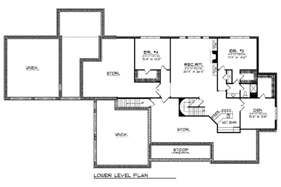 Floor Plan - Lower Floor for European House Plan #70-783 - 4 bed, 3.5 bath