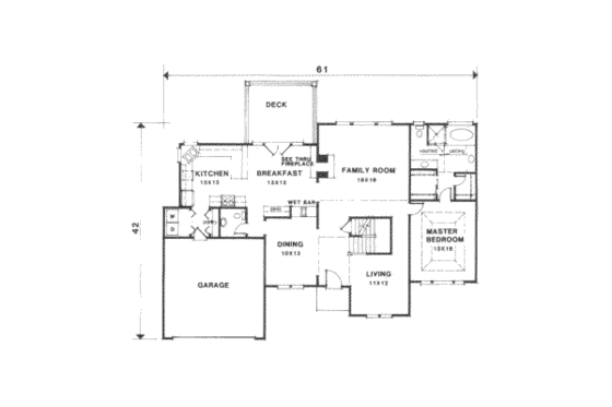 Floor Plan - Main Floor for Traditional House Plan #129-117 - 4 bed, 2.5 bath