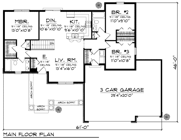 Craftsman Floor Plan - Main Floor Plan #70-1012