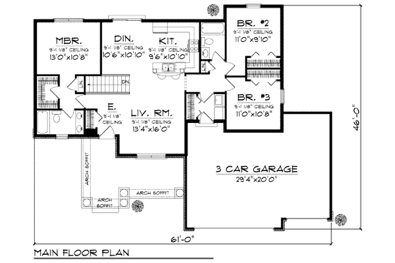 House Plan Design - Floor Plan - Main Floor for Craftsman House Plan #70-1012 - 3 bed, 2 bath