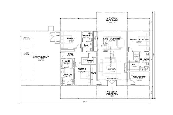 Floor Plan - Main Floor for Ranch House Plan #1105-19 - 4 bed, 2 bath